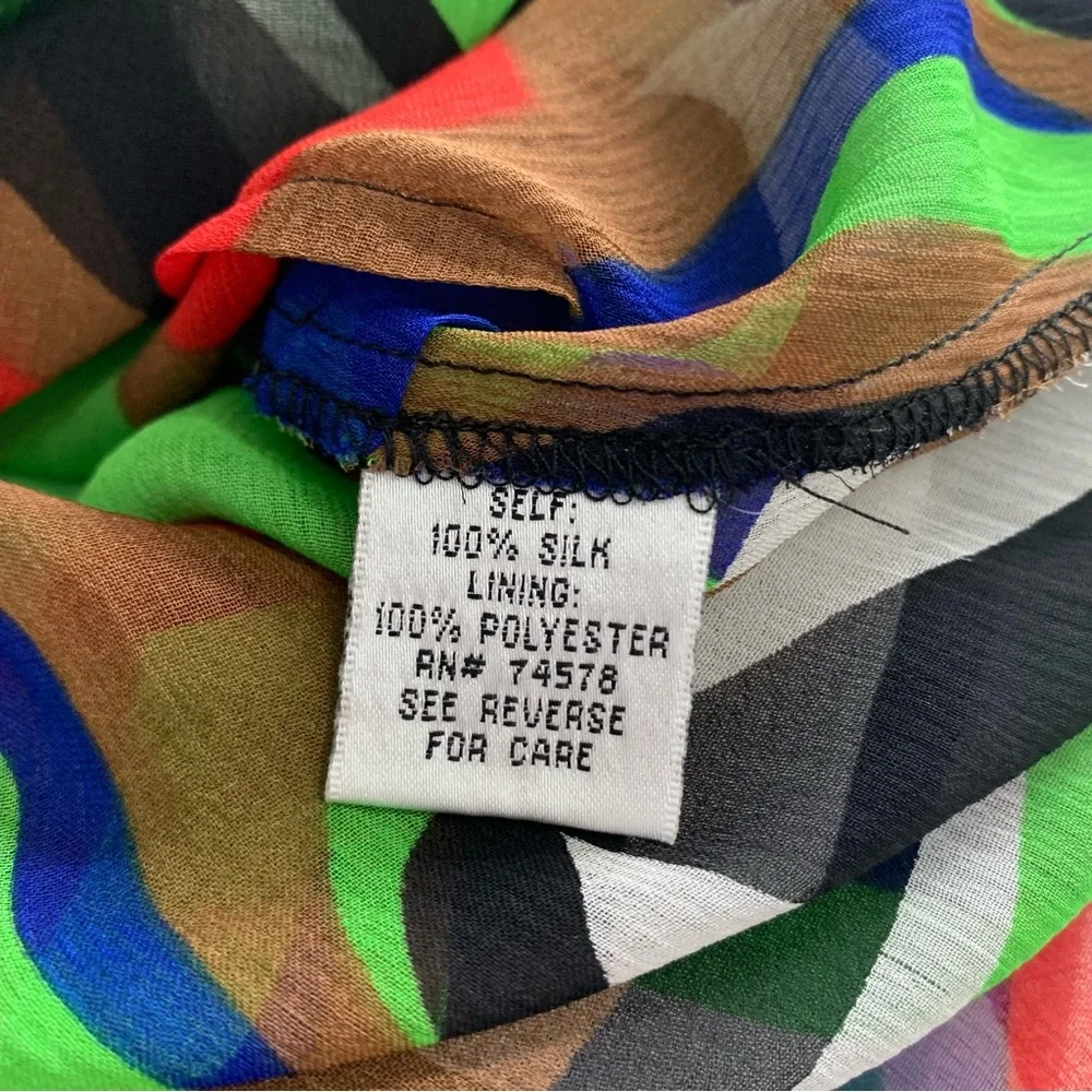 Cache Vintage Sequin Geometric Printed Sheer Silk Dress Size Small